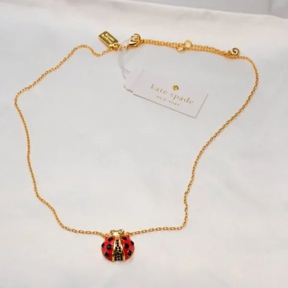Kate Spade Gold Red Multi Little Ladybug Mini Pendant Necklace NEW - Picture 8 of 9